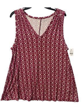 Lane Bryant Womens Size 14/16 Sleeveless Red & White V-Neck Top
